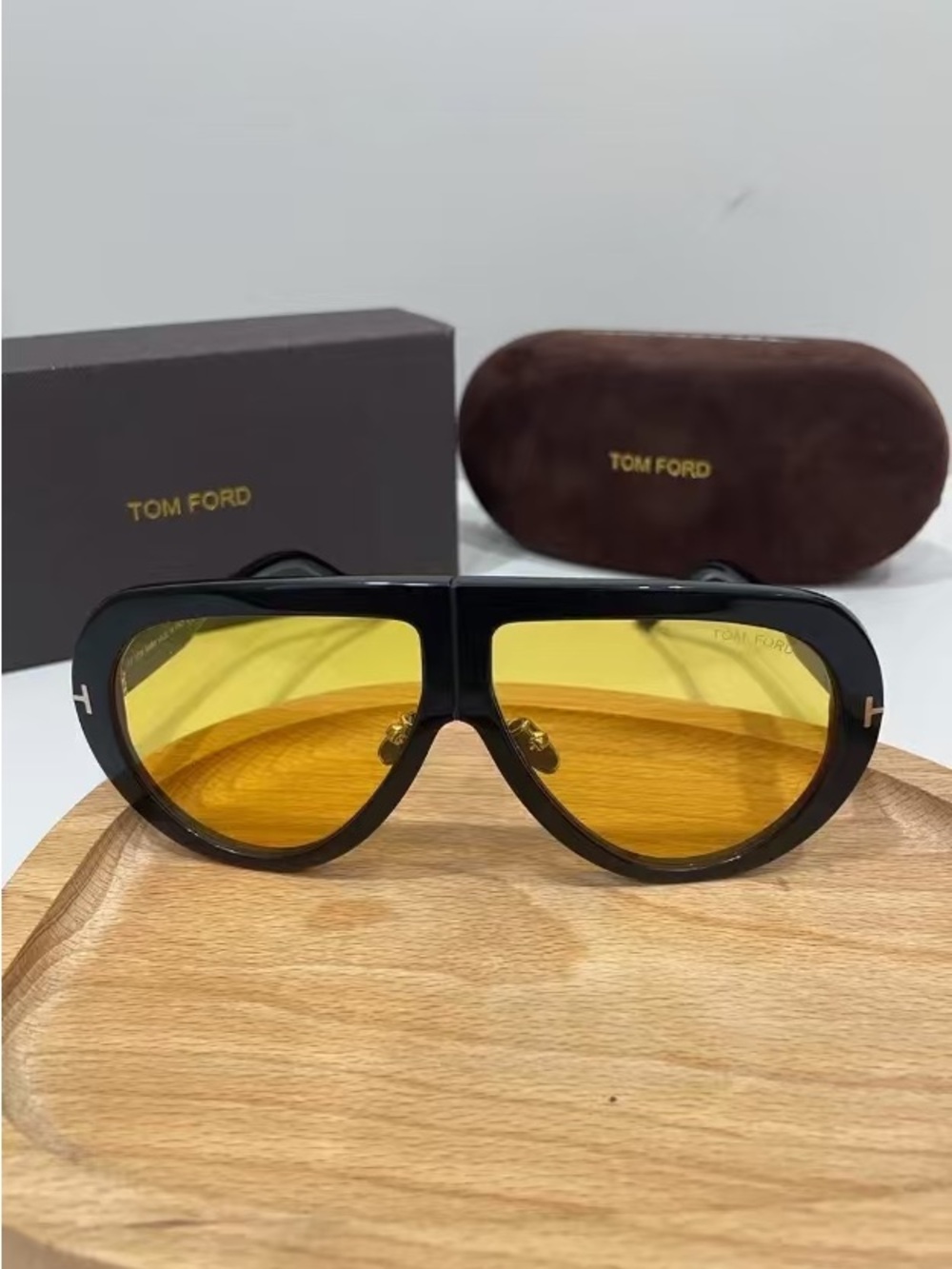 Tom Ford Men's Shield Sunglasses — Black Frame with Yellow Lenses